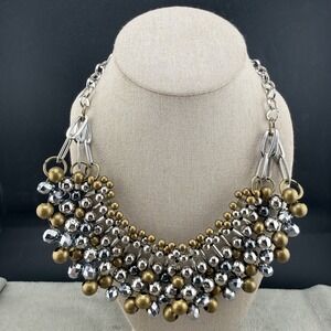 Pam Hiran Necklace Bib Beaded Gold and Silver Tone Cha Cha 18"